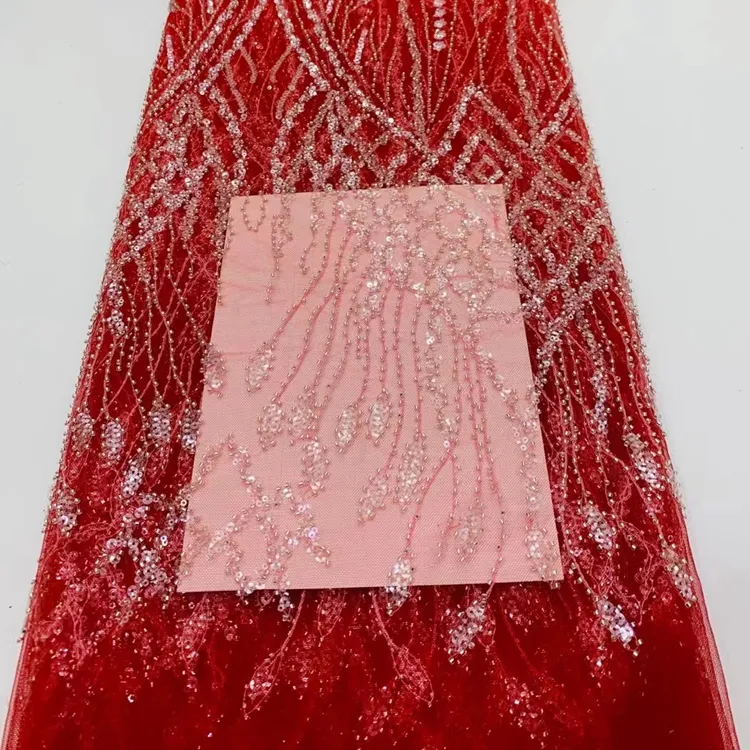 Zelo nuovo Design con paillettes grande fiore ricamato in velluto Tulle tessuto di pizzo con decorazione perline larghezza personalizzata per il matrimonio