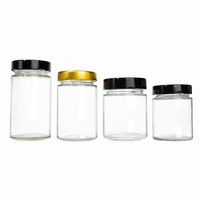 Wholesale Round Depth Mouth Clear Glass Honey Jam Jar With Screw Metal Lids