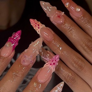 Mariposa tridimensional 3D desgaste de <span class=keywords><strong>uñas</strong></span> Parche degradado francés Flor Perla <span class=keywords><strong>uñas</strong></span> falsas - Product Image 1