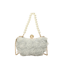 2025 nouvelle perle chaîne Clip coquille sac Style chinois littéraire dames sac à bandoulière dentelle fleur Polyester mode sac à bandoulière