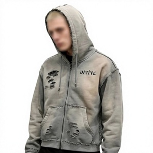 Sudadera con capucha y cremallera para hombre Divine, corte regular, estilo urbano, adornada con pedrería, gris, de algodón polar, transpirable, forrada, para invierno - Product Image 3