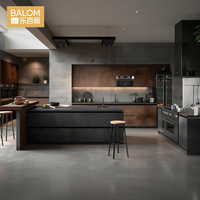 Mobili da Cucina Modulari BALOM Moderni e di Lusso in Legno Nero Opaco Senza Maniglie con Isola, Armadietti da Cucina Personalizzati RTA in Compensato