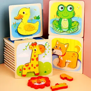 Bebê Brinquedos De Madeira 3D Animal Puzzle cartão Board Crianças Educação Precoce Divertido Puzzle Brinquedos