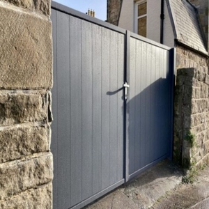 Porte coulissante en composite WPC écologique pour l'extérieur, <span class=keywords><strong>portail</strong></span> de sécurité manuel pour allée - Product Image 5