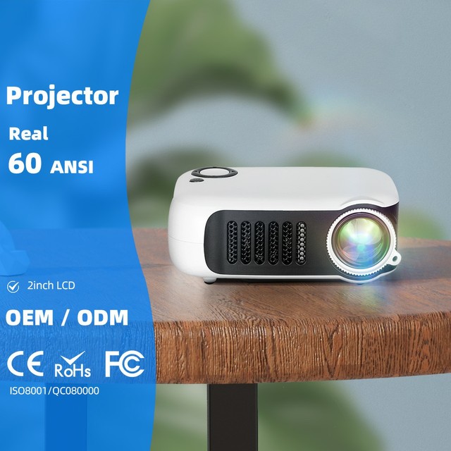 Short Throw Pico Outdoor Full HD 4K Supported LED Mobile Phone Smart TV Projector with Built-In Speakers Remote Control A2000