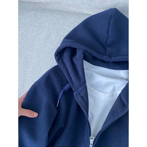 <span class=keywords><strong>Pull</strong></span> à capuche zippé <span class=keywords><strong>bleu</strong></span> <span class=keywords><strong>marine</strong></span> pour homme, cardigan épais à capuche <span class=keywords><strong>oversize</strong></span> pour couple américain, collection printemps - Product Image 3