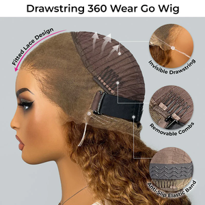 Parrucche ISEE P4/27 Bionde con <span class=keywords><strong>Riflessi</strong></span>, Ondulate Profonde, con Cinghia Invisi-string, Parrucca 360 Full Lace Front Senza Colla, Pronta da Indossare, in <span class=keywords><strong>Capelli</strong></span> Umani - Product Image 4