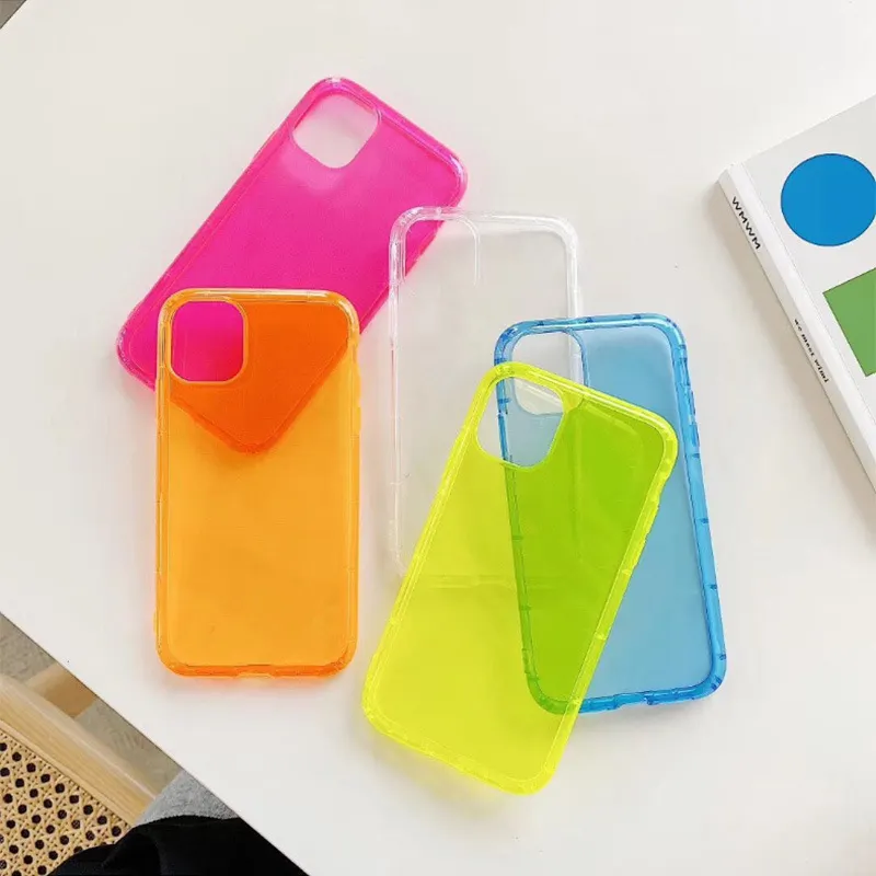 Moda floresan şeffaf iPhone için kılıf 13 12 11 Pro Max XS SE 2 XR X 6 6S 7 8 artı sevimli şeker renk ince yumuşak silikon kapak