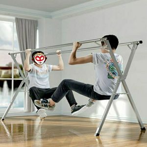3-Rod Folding <strong>Telescopic</strong> Modern <strong>Clothes</strong> Rack Floor-Standing Galvanize Steel <strong>Rail</strong> for Indoor Balcony Living Room Outdoor - Product Image 5