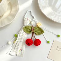 Porte-clés en tissu fait main en gros, motif cerise, mignon, avec ruban en coton et dentelle, breloque de sac, pendentif pompon fruit, style Cottagecore, en vrac