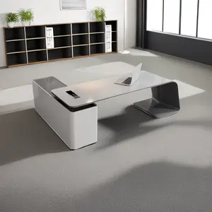 최신 현대 L 자형 사무실 가구 피아노 페인트 나무 컴퓨터 테이블 경영진 CEO 데스크 화이트 홈 오피스 데스크