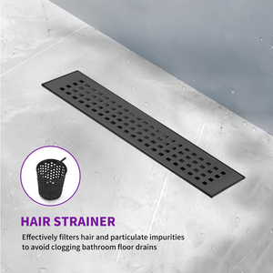 Drenaje de Ducha Lineal de Lujo Negro Mate de 12 Pulgadas con Rejilla de Patrón Cuadrado, Alta Capacidad de Desagüe, Acero Inoxidable 304 para Suelo - Product Image 5