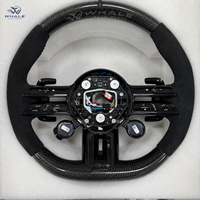 Volant sport personnalisé de luxe en fibre de carbone et cuir, design à fond plat, finition brillante en fibre de carbone, palettes de changement de vitesse