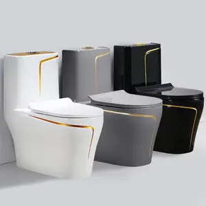 Luxury Sanitary Ware Inodoros Wc Gold Line 1 Piece Water Closet Ceramic Toilet Gold Black Colored Toilets Bowl