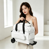 Sac de sport à roulettes en nylon grande capacité 50-70L avec poignée rétractable confortable et compartiment séparé pour chaussures, idéal pour le transport de balles de bowling