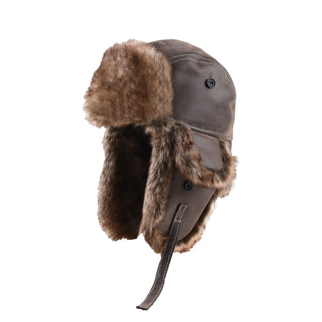 Warm Winter Hunting Trooper Trapper Ear Flaps Hat Cycling Leather Thickened Plush Custom Ushanka