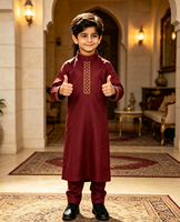 CCY 2026 Thobe arabe pour enfants du Moyen-Orient avec pantalon, design Palestine, col montant, vêtements musulmans islamiques, ensemble de robes pour garçons