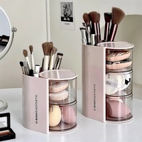 Boîte de rangement de cosmétiques de bureau rose anti-poussière, grande capacité, style luxe léger, pour poudres, coussins de teint et rouges à lèvres