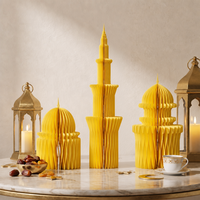Centre de table Ramadan en papier nid d'abeille 3D léger et recyclable, respectueux de l'environnement, 3 pièces, décor de table en forme de dôme de mosquée, fournitures pour l'Aïd