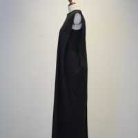 Robe longue ample sans manches en mélange de lyocell pour femme, col rond minimaliste, couleur unie noire, robe décontractée