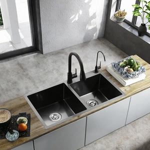 Évier de cuisine moderne noir en acier inoxydable nano, double bac, avec robinet extractible et robinet filtrant, vente en gros - Product Image 3