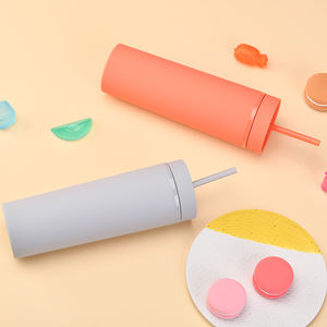 Gobelet en plastique acrylique mat à double paroi de 16oz avec paille et couvercle, tasse écologique - Product Image 4