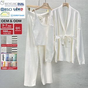 Vente en gros d'ensembles de vêtements d'<span class=keywords><strong>hiver</strong></span> personnalisés pour filles, pulls en tricot décontractés et pantalons, ensembles de 2 pièces pour femmes, cardigan à lacets - Product Image 2
