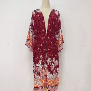 Whosale 2024 costumi da bagno Beachwear lusso Custom <span class=keywords><strong>viscosa</strong></span> stampato <span class=keywords><strong>cardigan</strong></span> da spiaggia Sexy Kimono da donna lunga con cintura - Product Image 6