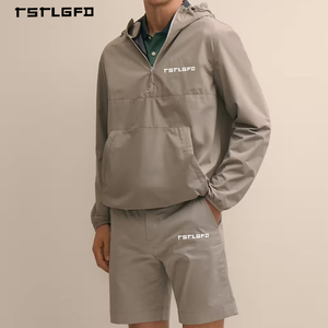 Ensemble coupe-vent à capuche demi-zip personnalisé OEM pour homme – Léger, minimaliste, décontracté, deux pièces, style streetwear - Product Image 1