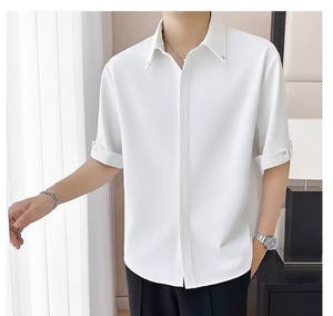 <span class=keywords><strong>Camicia</strong></span> Estiva di Alta Gamma Senza Stiratura in <span class=keywords><strong>Seta</strong></span> Ghiaccio Sottile a Maniche Corte da Uomo, Versione Coreana, Fresca e Traspirante, a Maniche Cinque e Mezzo - Product Image 1