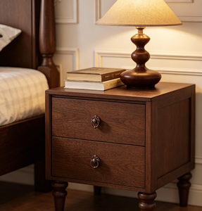 Cadre de lit traditionnel en bois taille Queen avec tête de lit cintrée et banc de rangement, finition acajou - Product Image 4