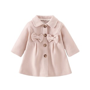 Veste d'hiver pour bébé fille, manches longues, col Peter Pan, boutons sur le devant, détail nœud, manteau pour fillette - Product Image 1