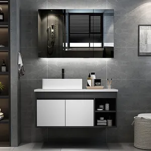 Espejo de madera maciza deslizante para montaje en pared, moderno lavabo de baño, diseño de armarios de baño, impermeable, india