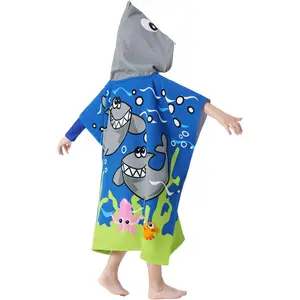 Wholesale Custom Microfiber Children's Cape Bath Towel Cartoon Ponchos Beach Towel For Kids