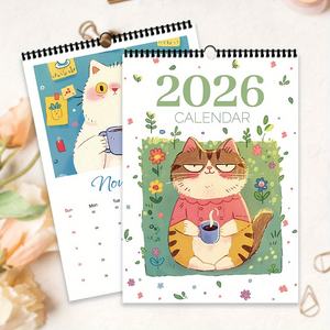 Calendario de pared en espiral de gato de dibujos animados lindo 2026: programación mensual para el hogar, la oficina | Color personalizado y papel disponible - Product Image 1