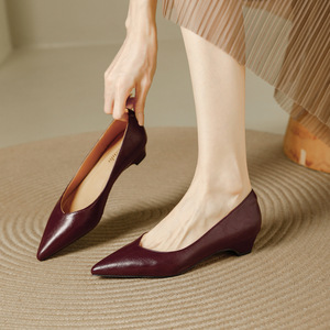 Elegantes Zapatos Planos de Mujer con Punta en Pico, de Cuero Genuino, Cómodos y Fáciles de Poner, Color Marrón, para Todas las Temporadas, Zapatos de Tacón Alto - Product Image 1