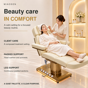 Lit de beauté électrique moderne et luxueux 2026 avec base en acier inoxydable et commande au pied, idéal pour les soins des cils, du visage et les massages en spa - Product Image 2