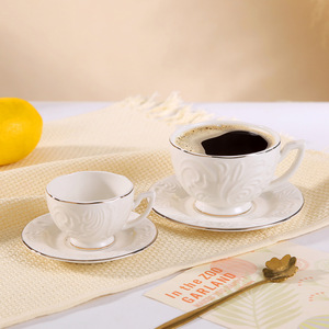 Luxury White Gold Tea <b>Cups</b> Set of 6 Turkish Embossed Coffee <b>Cups</b> Set 220ml Ceramic Tea Gift Set - Product Image 5