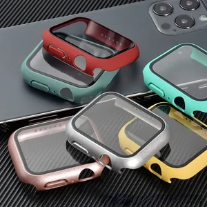 Watch Accessories Tempered Film Hard Case for Apple Watch Series 7 41mm 45mm 40mm 44mm Bumper Protective Case 38mm 42mm