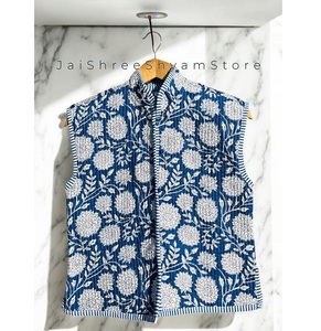 Soft Hand Block Printed Cotton Quilted <b>Jacket</b> Traditional Handmade Outerwear Ideal For Casual Street Style Or Ethnic Fashion - Product Image 1
