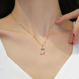 Sweet Girl Jewelry Micro Pave CZ Zircon Fruit Necklace Real 18k Gold Plated Watermelon Pineapple Cherry Zirconia Necklaces - Product Image 2