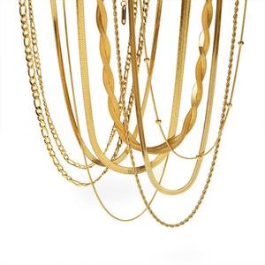 Mehrlagige Halskette Doppellagige Edelstahl 18K Vergoldete Klingenkette Damen Modeschmuck Anlauffreie Halskette - Product Image 4