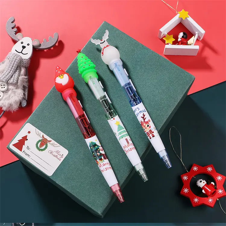 Dễ Thương ông già Noel người tuyết giáng sinh văn phòng phẩm phim hoạt hình Cây giáng sinh với đèn bút bi