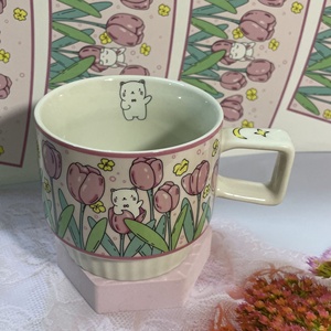 Taza de cerámica japonesa bonita, taza de té y café estilo <span class=keywords><strong>estambre</strong></span> de tulipán con estilo Ins, taza de agua para oficina y hogar para obsequios - Product Image 6