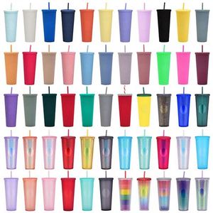 Juego de 3 Vasos Portátiles de Plástico de 300 ml, 600 ml y 1000 ml, Vasos de Pared Simple con Tapas y Pajitas - Product Image 1