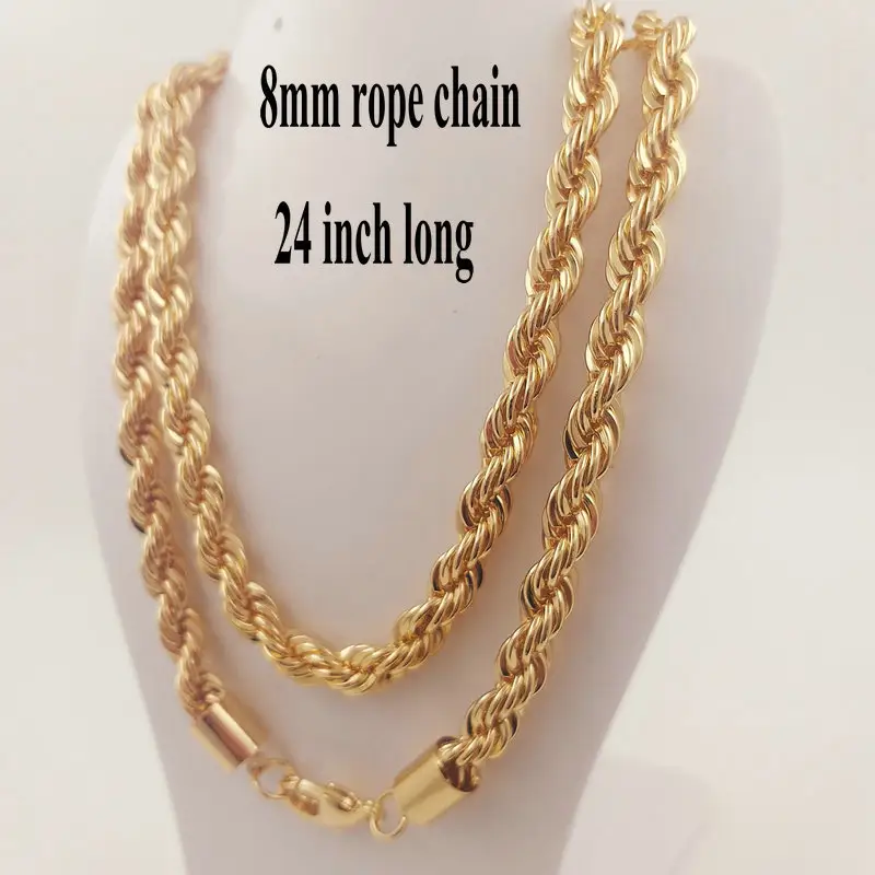 10mm 8mm 7mm 5mm thick Rope chain gold filled necklace chunky hip hop jewelry PVD gold silver plating gift for men boy kid women