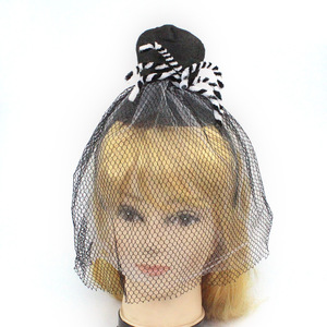 Halloween Hat With Veil Headband Black Tulle Pirate <b>Skull</b> Design Costume Prop For Party <b>Decorations</b> - Product Image 2