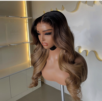 Peluca de Cabello Humano 100% con Ondas Ombre y Encaje Frontal, Densidad 180%, Cierre de Encaje HD 4x4, Pre-Desplumada, para Uso Diario
