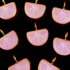 Natural Pink Chalcedony Melon Carved Gemstone <b>Charm</b> 10x13mm Gold Plated Bezel Setting 925 Sterling <b>Silver</b> Pendant Jewelry Making - Product Image 1