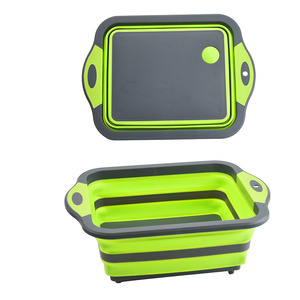 Tabla de cortar de plástico plegable portátil con colador <span class=keywords><strong>Cesta</strong></span> de bañera de plato plegable para acampar Barbacoa Preparación Cocina al aire libre - Product Image 2
